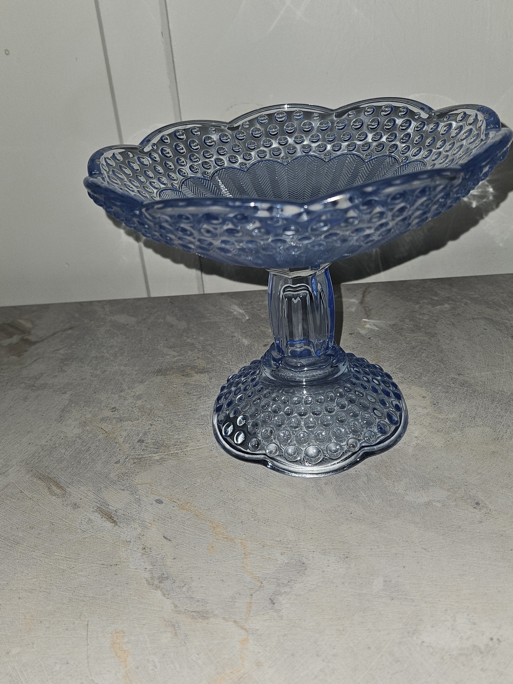Gorham Crystal Blue 6" Feather Hobnail Pedestal Blue